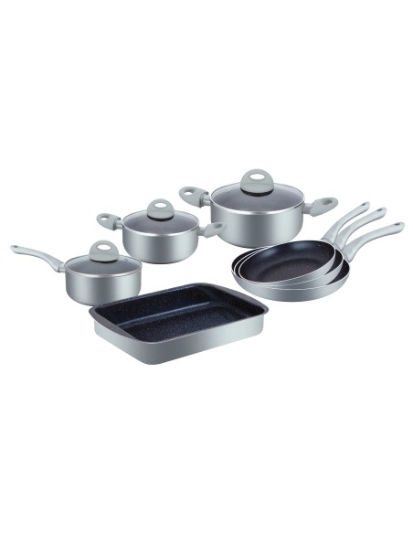 Herzberg Batterie de cuisine enduite de marbre 10 pièces Argent