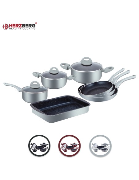 Herzberg Batterie de cuisine enduite de marbre 10 pièces Argent