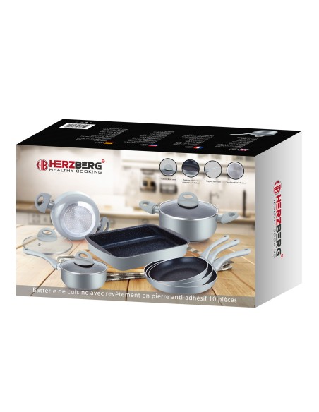 Herzberg Batterie de cuisine enduite de marbre 10 pièces Argent