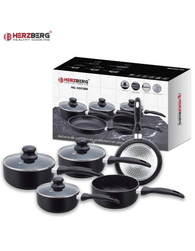 Herzberg HG-5003BK  Batterie de cuisine en marbre 8 pièces Noir
