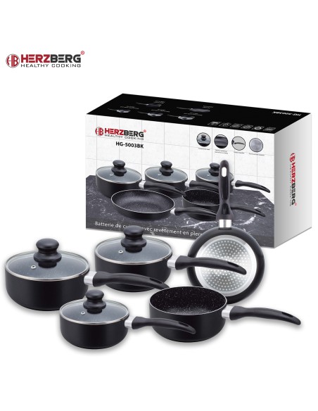 Herzberg HG-5003BK  Batterie de cuisine en marbre 8 pièces Noir