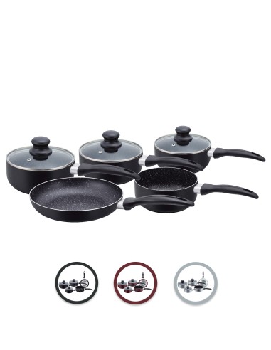 Herzberg HG-5003BK  Batterie de cuisine en marbre 8 pièces Noir