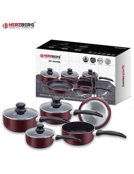 Herzberg HG-5003BR  Batterie de cuisine en marbre 8 pièces Bourgogne