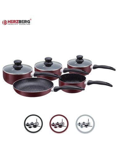 Herzberg HG-5003BR  Batterie de cuisine en marbre 8 pièces Bourgogne
