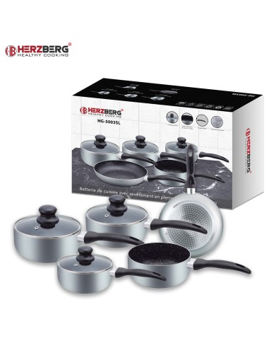 Herzberg HG-5003SL  Batterie de cuisine en marbre 8 pièces Argent