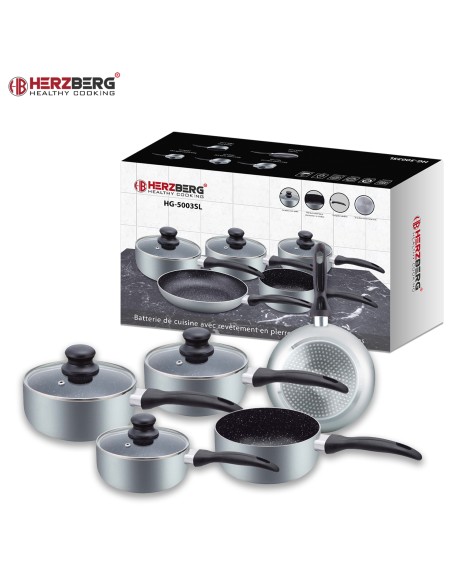 Herzberg HG-5003SL  Batterie de cuisine en marbre 8 pièces Argent